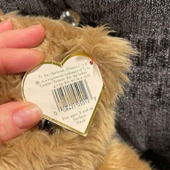 TY Scruffy Bear with Bow - Picture 3 of 5